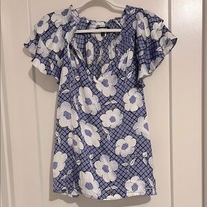 Express Periwinkle Blue and White Floral Top